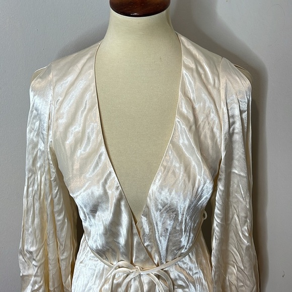 SHONA JOY LA LUNE FULL SLEEVE WRAP MIDI DRESS in CREAM - Picture 11 of 16